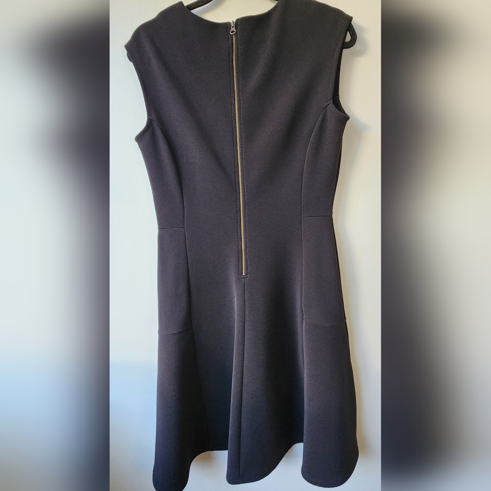 Halogen Ottoman Knit Fit Flare Black Cap Sleeves Size M Mini Dress Zipper - Picture 4 of 9